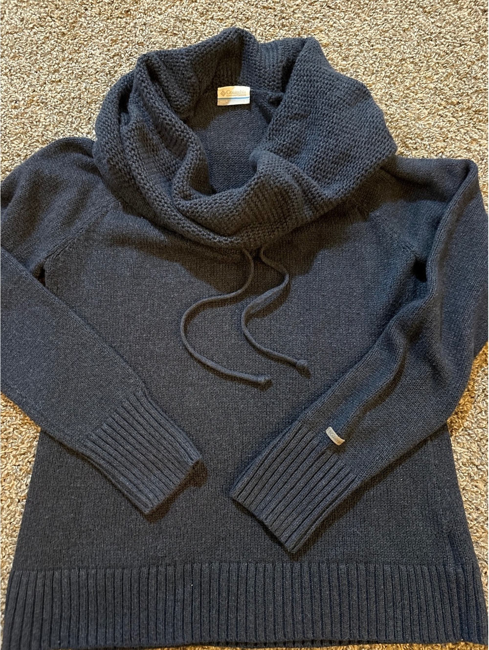 Columbia Women's Size L Cotton Wool Blend Cowl Neck Drawstring Knit Sweater Gray